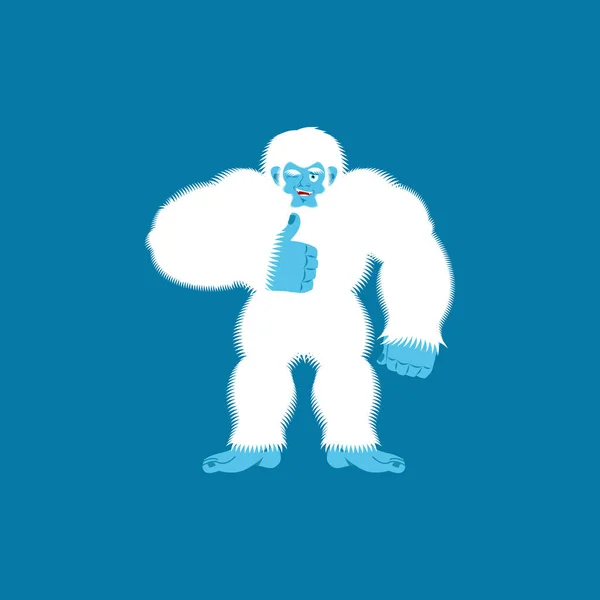 Йеті пальцями вгору. Bigfoot підморгує emoji. Снігова людина веселий — стоковий вектор