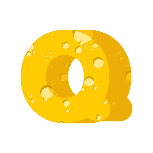 Letter Q cheese font. Symbol of cheesy alphabet. Dairy Food type — Stock Vector