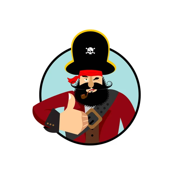 海盗竖起大拇指。阻挠传情动漫表情符号。性格开朗的海盗。Ve — 图库矢量图片