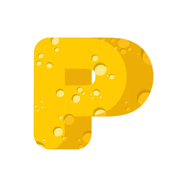 Літера P сирний шрифт. Символ сирної абетки. Тип молочної їжі — стоковий вектор