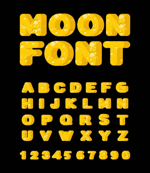 Moon font. Yellow letters of moon texture. Vector alphabet — Stock Vector