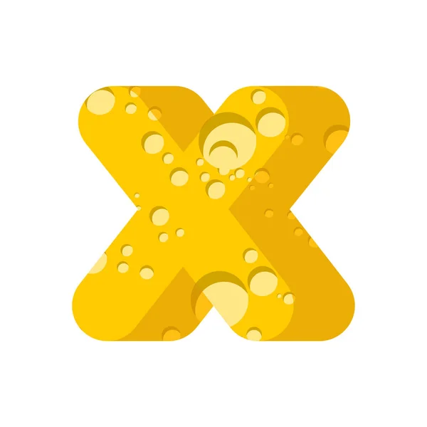 Lettera X carattere formaggio. Simbolo dell'alfabeto cheesy. Tipo di prodotti lattiero-caseari — Vettoriale Stock