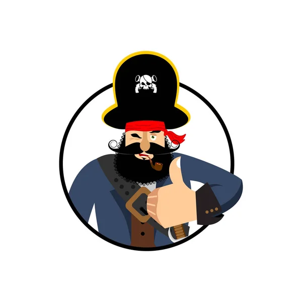 Pulgares piratas arriba. filibuster guiña emoji. Bucanero alegre. Ve. — Archivo Imágenes Vectoriales