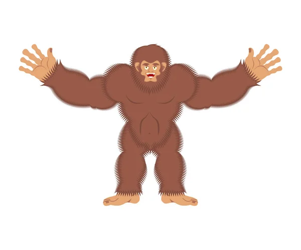 Bigfoot vreugdevolle. Yeti vrolijk. Abominable snowman gelukkig. Vector — Stockvector