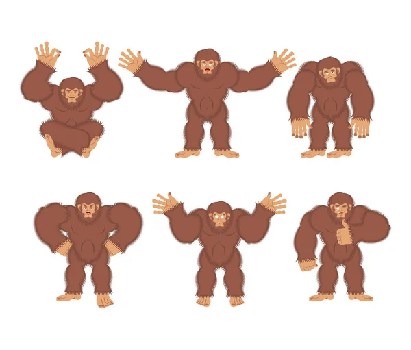 Bigfoot set poses e movimento. Yeti feliz e ioga. Abominável sn —  Vetores de Stock