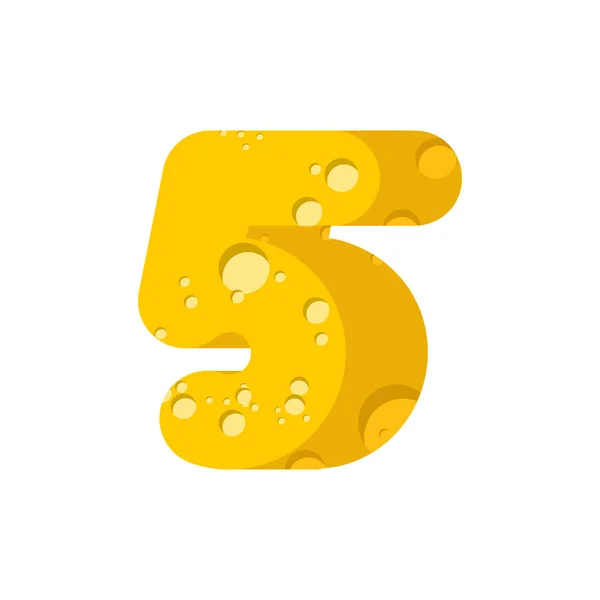 Figure 5 cheese font. numeral five of cheesy alphabet. Dairy Foo — Stock Vector