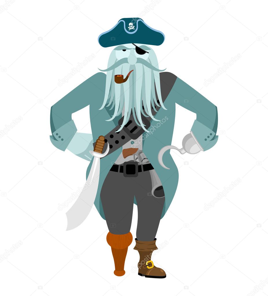 Captain pirates ghost. Mythical Angry boss buccaneer with tentac