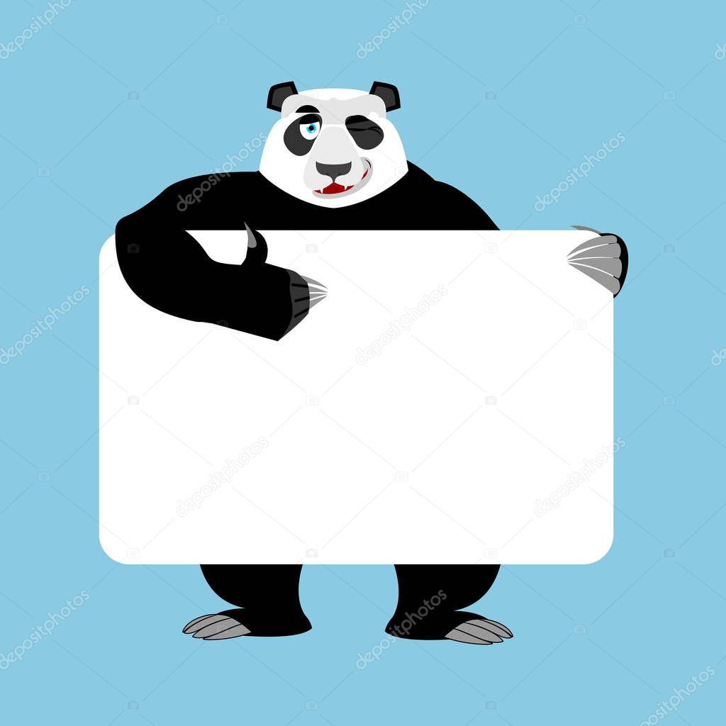 Panda holding banner blank. Chinese bear and white blank. Animal