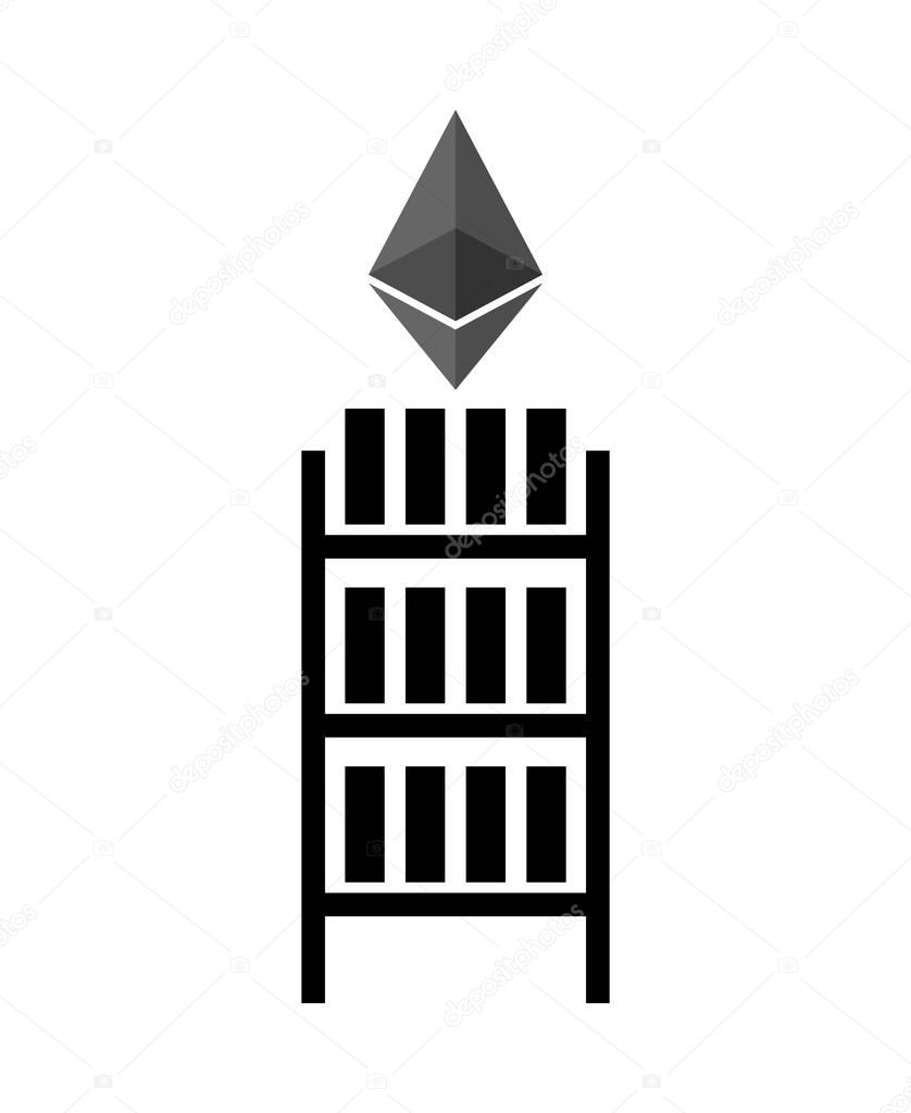 Mining etherium farm icon. Extraction of Cryptocurrency sign. Ra