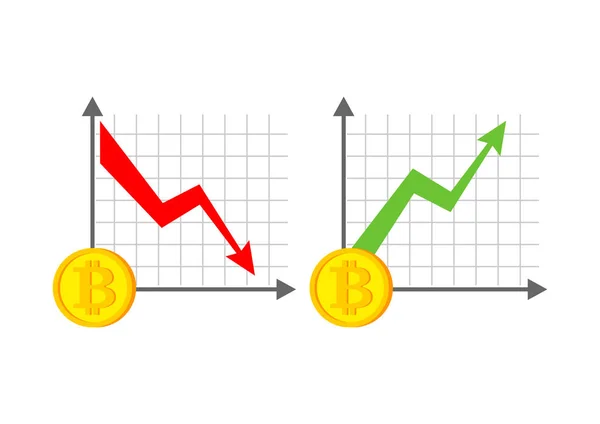 Gráfico bitcoin crescimento e queda. Crescimento da Criptomoeda. Virtua. — Vetor de Stock