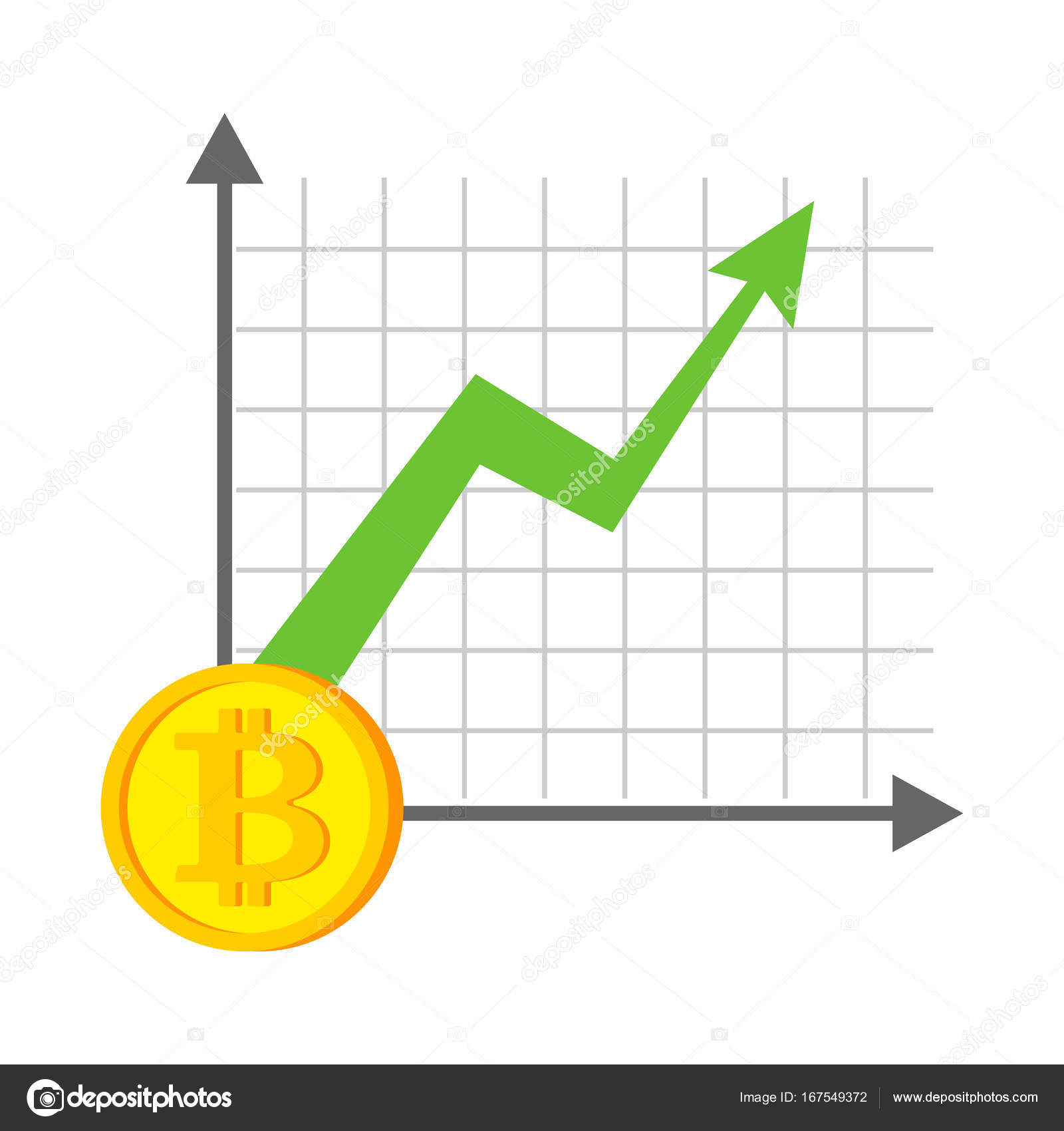 성장 bitcoin 그래프입니다. Cryptocurrency의 성장입니다. 가상 머니. 스톡 벡터 - ©popaukropa  167549372