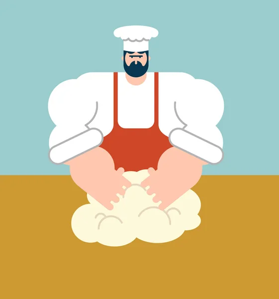 Chef-kok deeg kneedt. Baker cook. Vectorillustratie — Stockvector