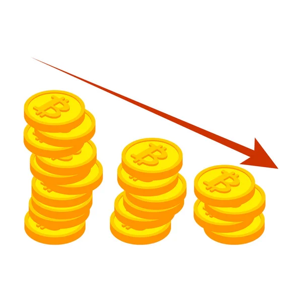 Gráfico de bitcoin a cair. Diminuição da Criptomoeda. Dinheiro virtual — Vetor de Stock