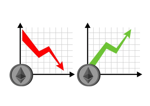 Gráfico de etherium de crecimiento y caída. Crecimiento de Criptomoneda. Virtu. — Vector de stock