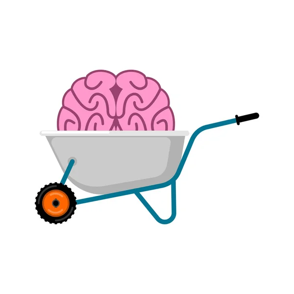 Brouette et cerveau. cerveau cerveau dans le chariot de jardin. Vecteur III — Image vectorielle