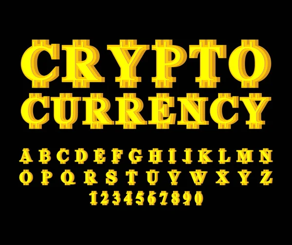 Fonte criptomoeda. Alfabeto Bitcoin. Carta de dinheiro da Web. Vetor — Vetor de Stock