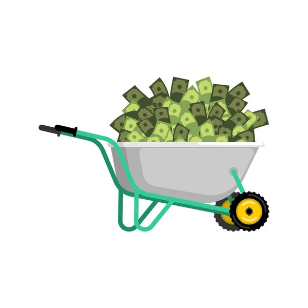 Carretilla y dinero. Carro de jardín en efectivo. Vector Illustrati — Vector de stock