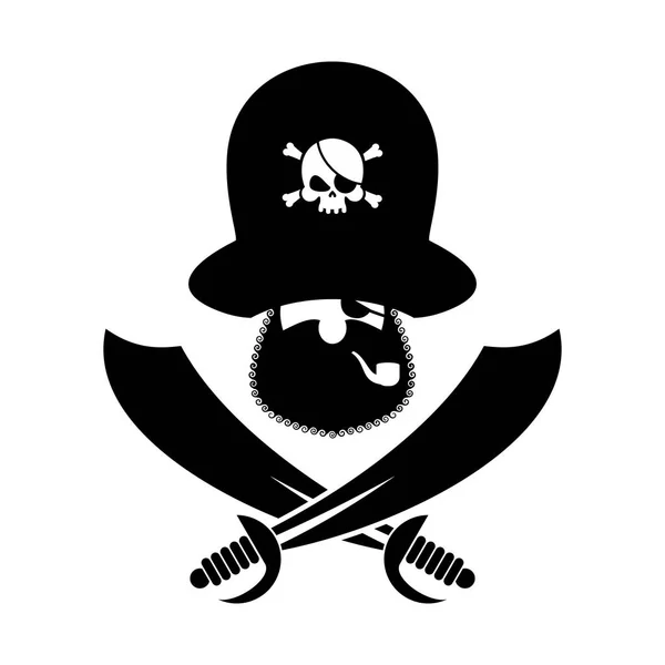 Logo pirata. cabeza de bucanero y sables. símbolo pirata. Vector — Archivo Imágenes Vectoriales