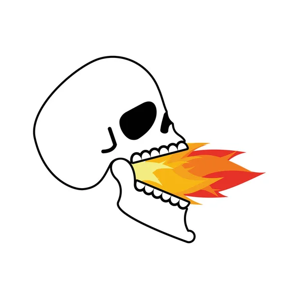 Κρανίο πυρκαγιάς ανοιχτό το στόμα. Το κεφάλι του σκελετού άνοιγμα κάτω γνάθου. Του φορέα σας — Διανυσματικό Αρχείο