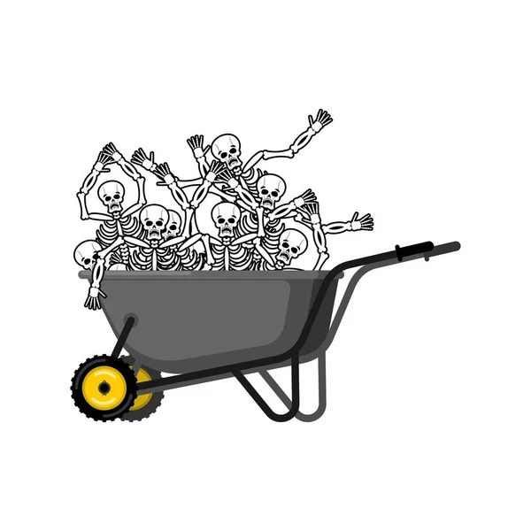 Wheelbarrow and sinners. skeleton in garden trolley. Vector Illu — Stock Vector