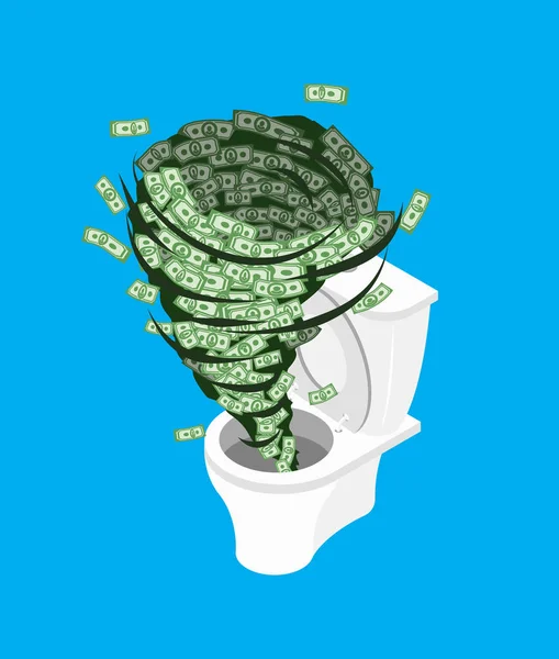 Money in toilet.. Wash off cash in wc. Vector illustration — Stock Vector