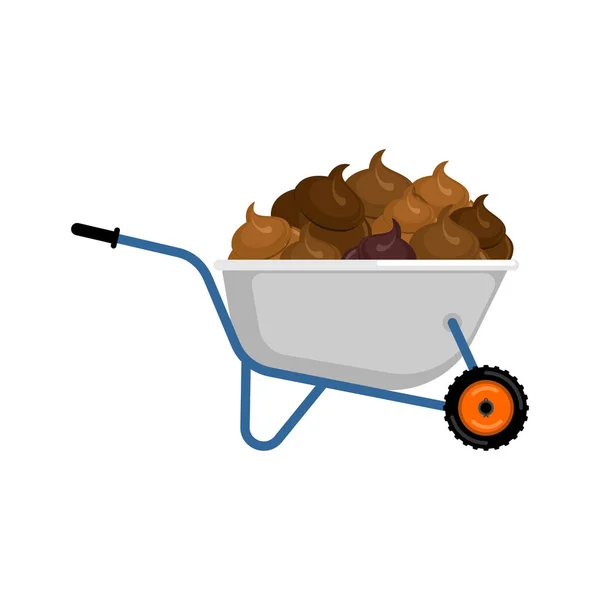 Wheelbarrow and shit. Turd in garden trolley. Vector Illustratio — Stock Vector