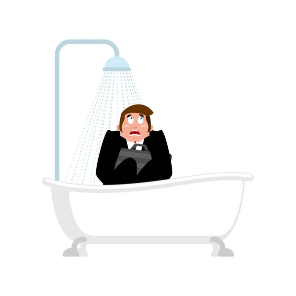 Paranoid. Crazy boss in bath. mad businessman in shower. Vector — Stock Vector