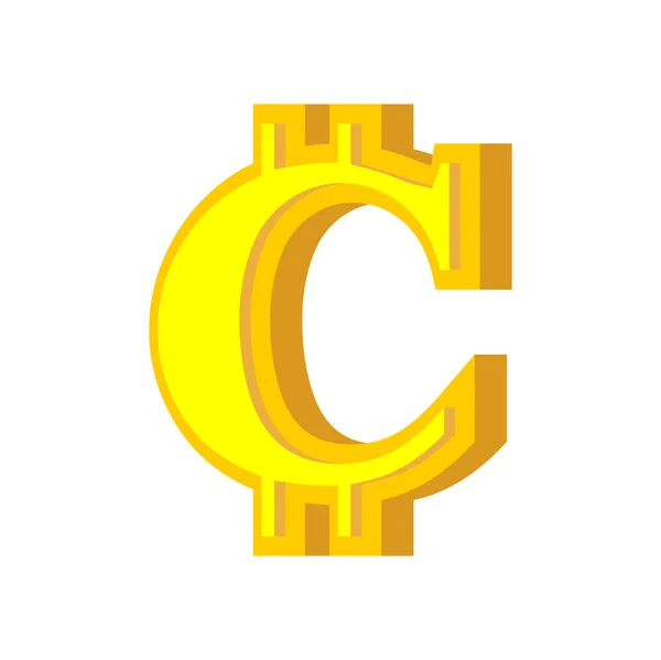 C Buchstabe Bitcoin-Schrift. Kryptowährungsalphabet. Schriftzug Tugend — Stockvektor