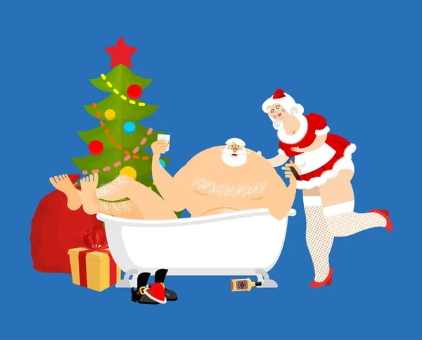 Père Noël se détend dans le bain. Nouvel An et Noël vecteur illus — Image vectorielle