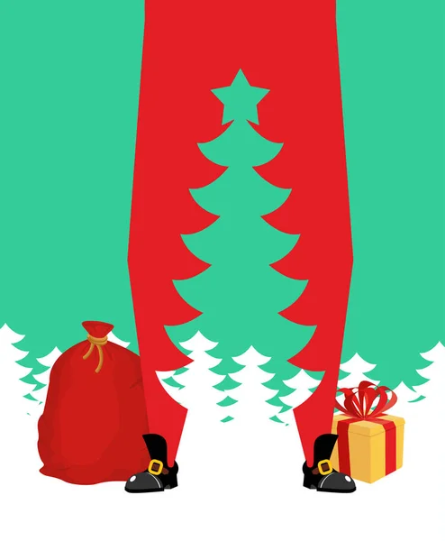 Санта Клаус и елка. высокий Санта и силуэт шпор — стоковый вектор