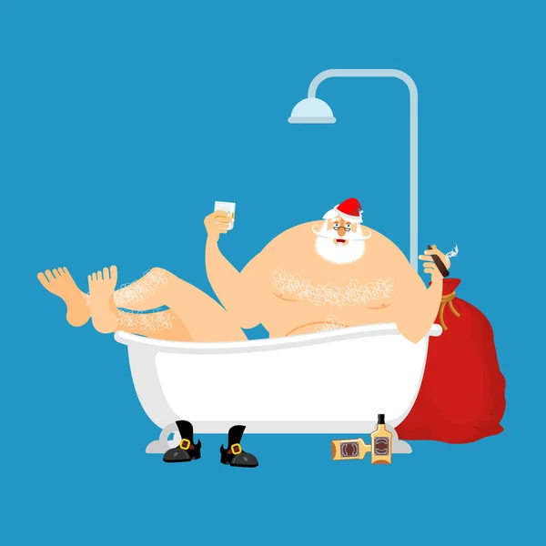 Santa Claus relaxuje v lázni. Nový rok a Vánoce vektor illus — Stockový vektor