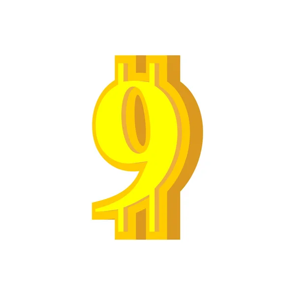 9 fuente numeral bitcoin. Nueve alfabeto numérico Crypto moneda. L — Vector de stock