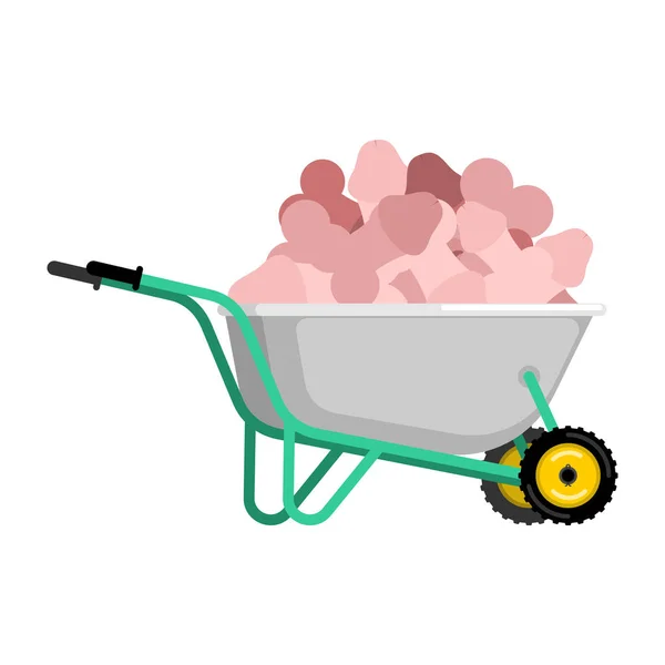 Wheelbarrow and penis. pile Dick in garden trolley. Vector Illus — Stock Vector