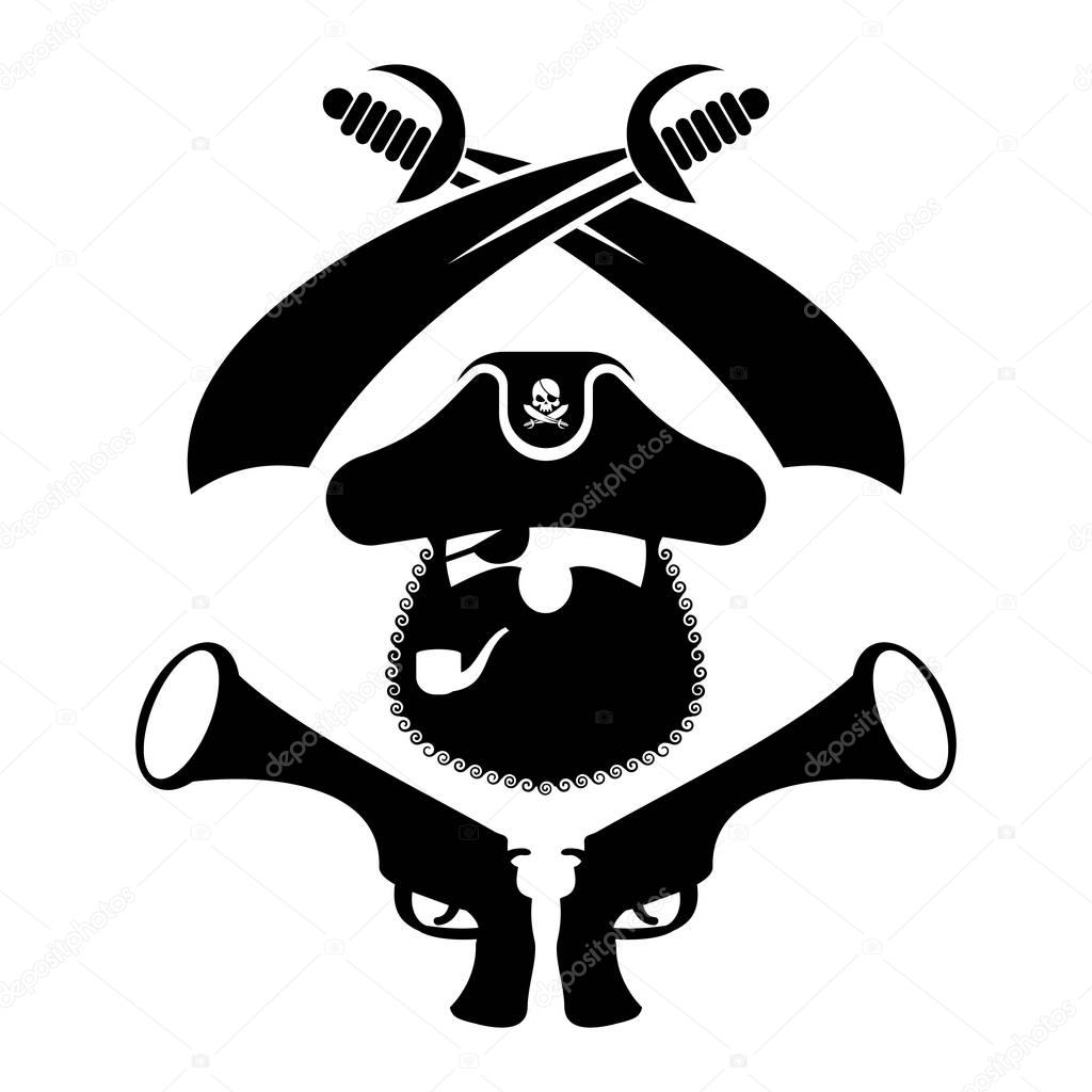 Pirate logo. head of buccaneer and sabers. pirate symbol. Vector