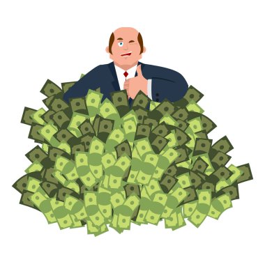Şanslı işadamı ve para. İş danışmanı. Patron ve nakit.