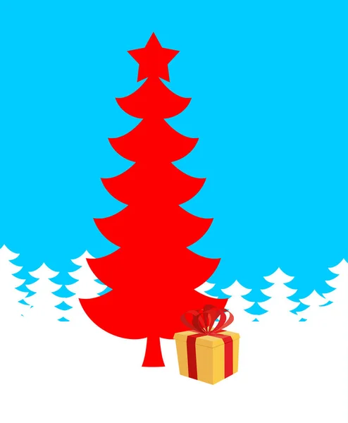 Árvore de Natal vermelho e presente. Ilustração de Ano Novo. Vetor Xm — Vetor de Stock