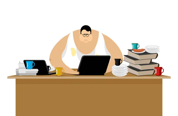 Freelancer trabajando. Desorden y computadora. Un trabajo remoto. Trabajo ho — Vector de stock