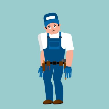 Tesisatçı üzücü. Tesisatçısı kederli emoji. Hizmet alt asker m