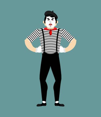 MIME kızgın. Pandomim kötülük. taklit agresif. Vektör illustratio