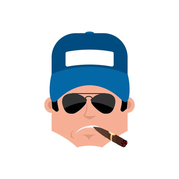 Plombier avatar d'émotion grave. ajusteur avec un visage emoji cigare . — Image vectorielle