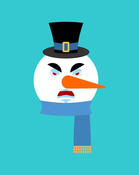 Hombre de nieve enojado emoción avatar. Cara de emoji malvado muñeco de nieve. Año Nuevo — Vector de stock