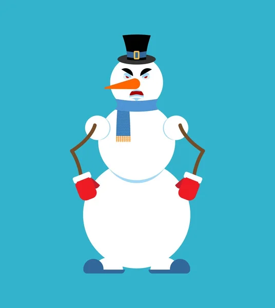 Hombre de nieve enojado. Evil emoji de muñeco de nieve. Año Nuevo y vector de Navidad — Archivo Imágenes Vectoriales