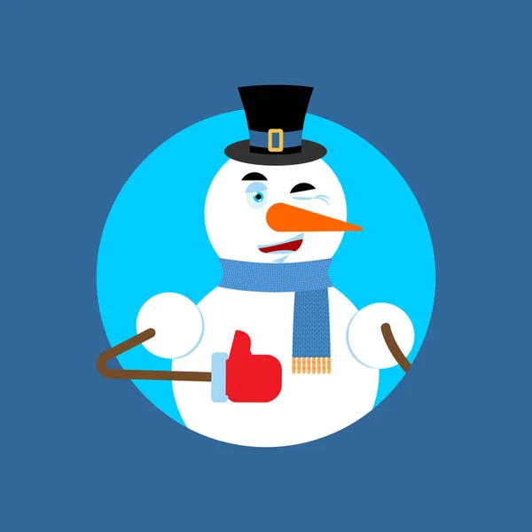 Snögubbe tummen upp blinkningar emoji. Nyår och jul vektor sjuk — Stock vektor