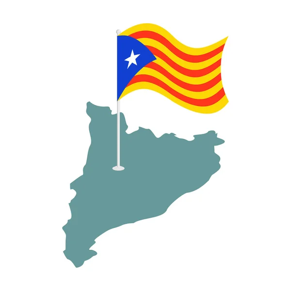 Bandera y mapa de Cataluña. Estelada Blava cinta de banner. Símbolo de — Archivo Imágenes Vectoriales