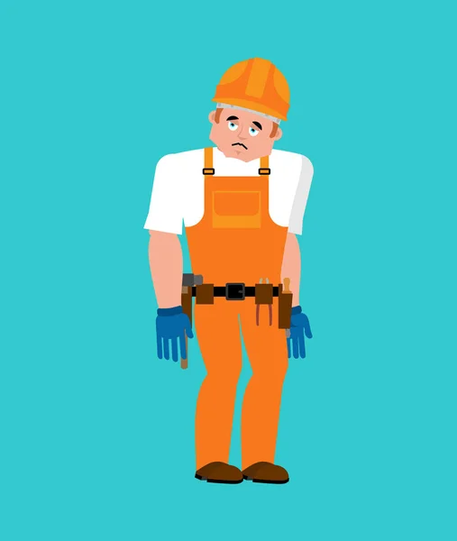 Constructor triste. Trabajador en casco protector emoji doloroso. Servic — Vector de stock