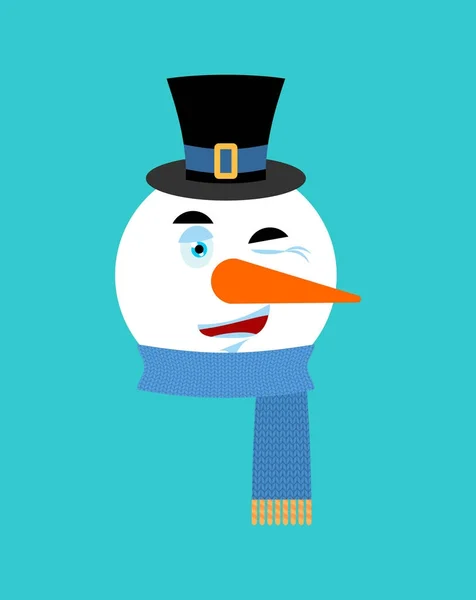 Muñeco de nieve guiñando la emoción avatar. Cara emoji feliz. Año Nuevo y — Vector de stock