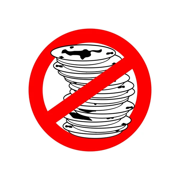 Stop dirty dishes. Do not use dirty dish. Prohibiting red ban si — Stock Vector