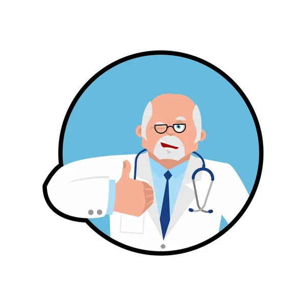 Doctor winks and thumb up. Happy Physician. Merry. Vector illust — Stock Vector