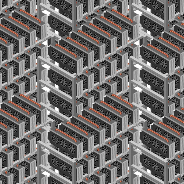 Granja minera patrón sin costura. Adorno de GPU de plataforma minera. Crypto cu — Archivo Imágenes Vectoriales