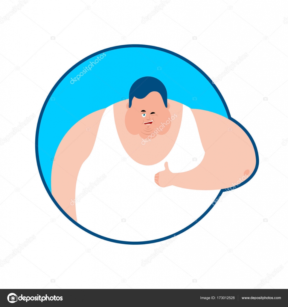 Polegares gordos para cima e pisca emoji. Cara forte emoji feliz. Grande  homem. V Vetor de ©popaukropa 173012528, image size:1600x1700